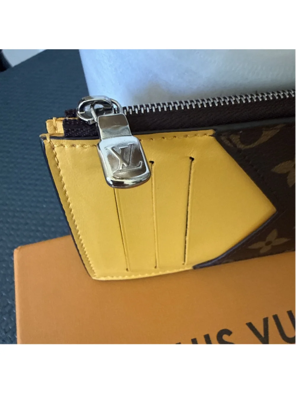 LOUIS VUITTON Monogram Macassar Coloroma Coin Card Holder Yellow Rare LV